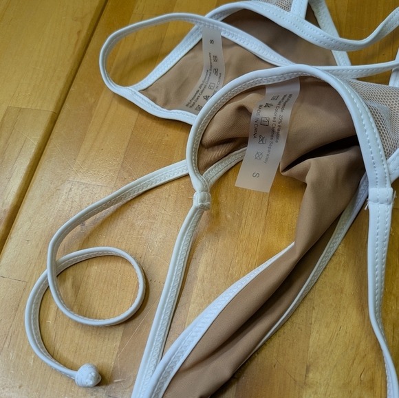 Heart Pattern Mesh Bikini Set Micro Triangle Bra Top & Thong Size Small NWOT - Picture 7 of 7